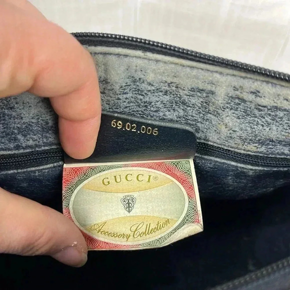 Vintage Gucci Boston Hand Bag Satchel Purse Monogram Navy Canvas Leather - Picture 11 of 16